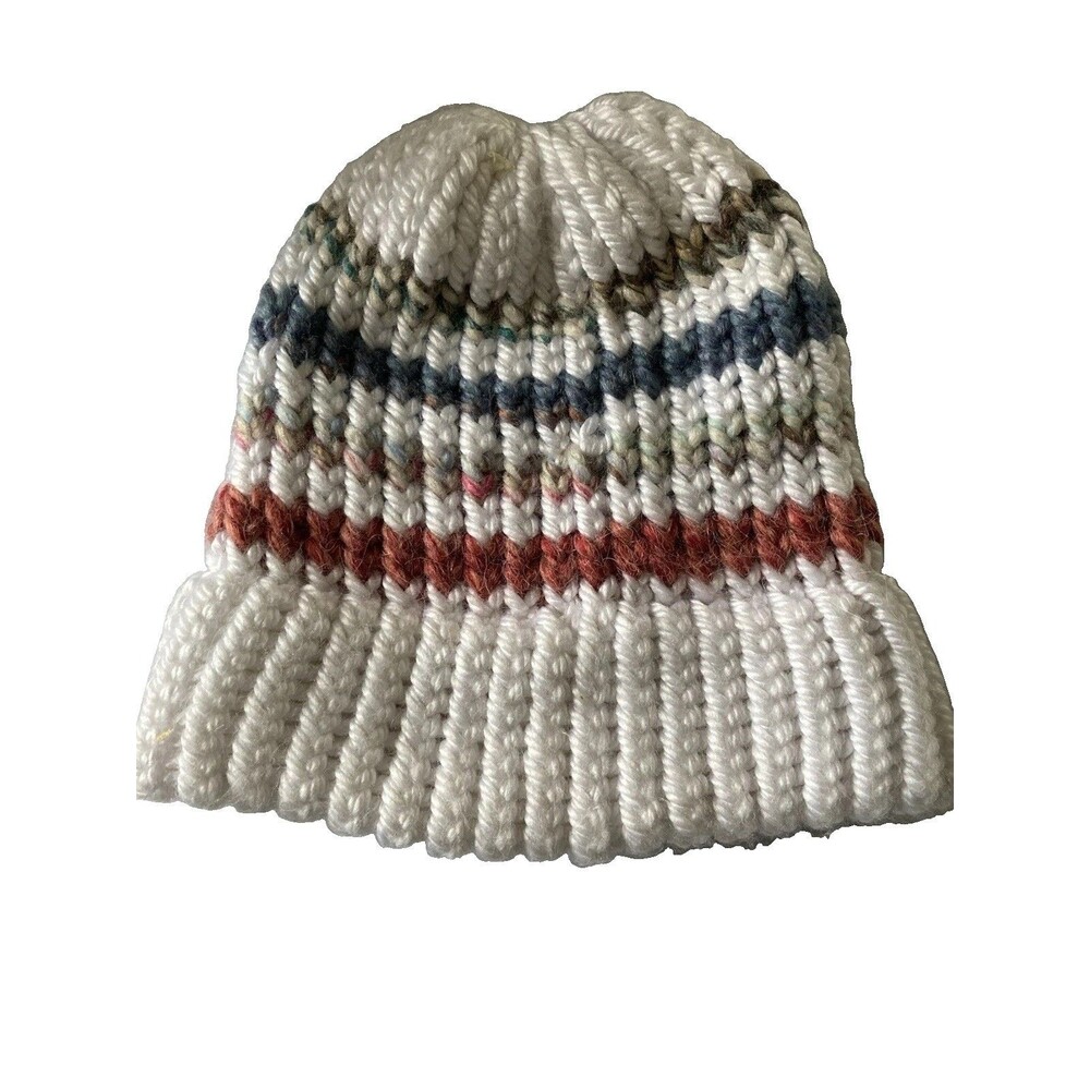 Crochet Women’s Beanie Hat Multi Color Stripes Warm Stretch Good Condition